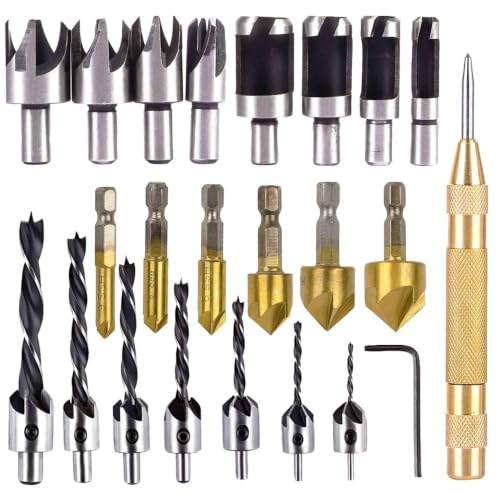 Rocaris 23-Pack Woodworking Chamfer Drilling Tool...