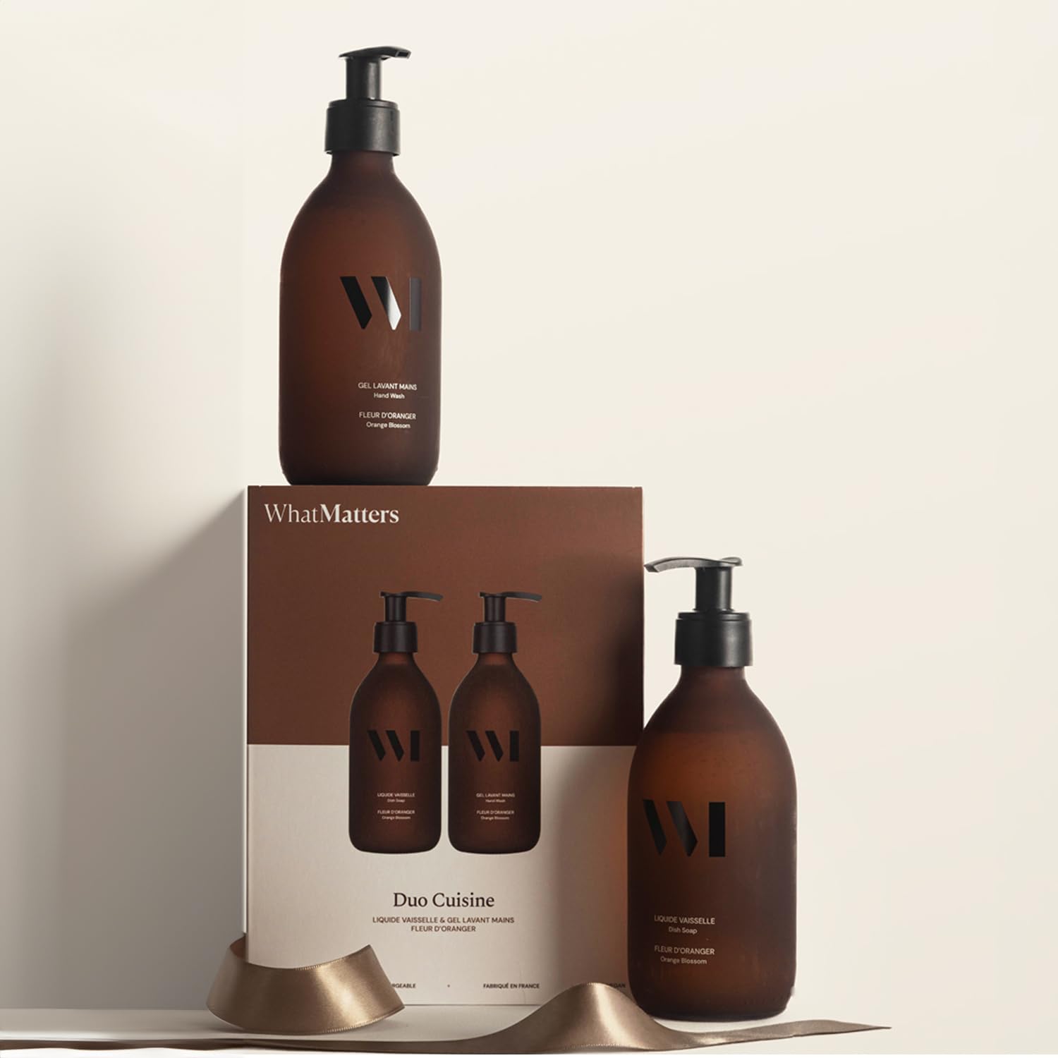 WHAT MATTERS Coffret Duo Cuisine Gel Lavant + Liquide Vaisselle 290ml | Fleur d'Oranger, Vegan, 99% d'origine naturelle, flacons pompe verre renforcé® rechargeables, fabriqué en France