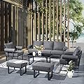 HOOOWOOO 6 Piece Outdoor Patio Furniture Set,Aluminum Outside Modern Conversation Sofa,Weather Resistant Couch Seating with Ottoman Table Cushioned Armrest,Grey
