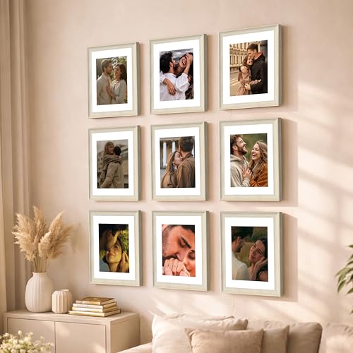 Image of Art Street Wooden Photo Frame for living room, Aesthetic Cave Design Photo Frames for Photograph, Art Work, Certificates Set of 9 (8x10 Inch, White)