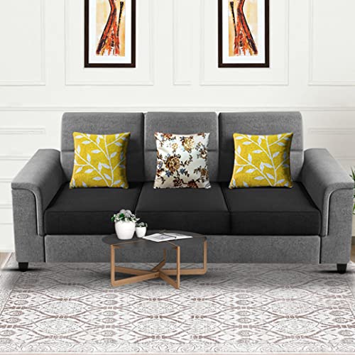 Image of Casaliving Nancy 3 Seater Sofa Set for Living Room | Colour - Black Grey