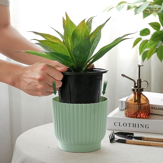 Self Watering Flower Pot, Green - Image 2