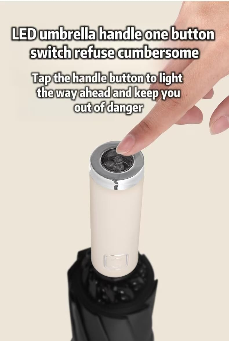 Rainproof Sunshade with Reflective Halo and LED Road Light at Night to Protect You and Your Family, UPF50+, Reverse Folding Umbrella, Automatic Opening and Closing Umbrella (Off-White)