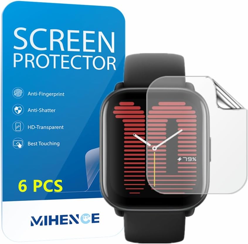 Compatible for Amazfit Active Screen Protector, HD Full Coverage TPU Protective Film Compatible for Active Smart Watch (6PCS)