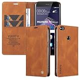 xinyunew Leder Schutz für Huawei P8 lite 2017 Hülle PU Leder Handyhülle Lederhülle Klapphülle Kartenfach Flip Cover für Huawei P8 lite 2017 Handy hülle Leather Wallet Phone Hülle Braun