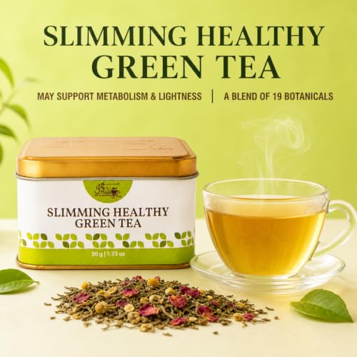 Image of The Indian Chai - Slimming Healthy Green Tea 50g with Garcinia, Haritaki, Senna, Moringa, Turmeric, Ginger, Lemongrass, Hibiscus & Rose for Digestion Support and Daily Detox - Caffeine Free