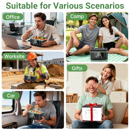 Image of Cordless Electric Lunch Box for Adults, 1.5L Large Portable Heated Lunch Boxes with Smart Timer and 60W Rapid Uniform Heating, 304 Stainless Steel Lunch Box for Office, Travel, Car & Home Use
