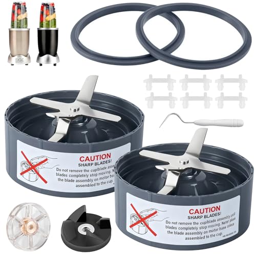 2-Pack Replacement Extractor Blade Set, Fit for NutriBullet 600w/ 900w Pro Series Blender with Food-grade Silicone Rubber Gaskets Seal Ring for NutriBullet Blender Blade Replacement Parts