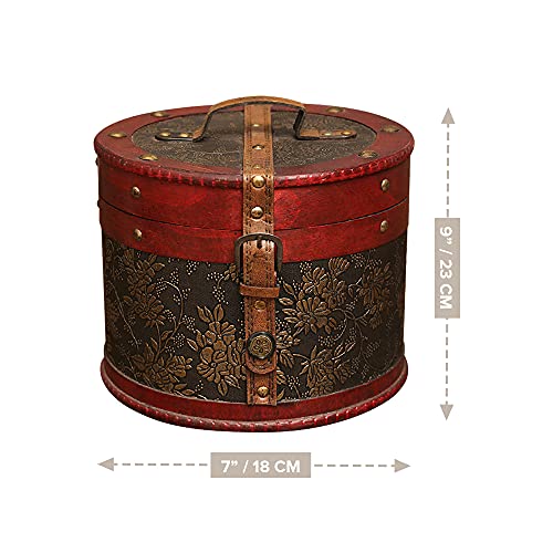 Vintage Jewelry Box - Classic Victorian Style Trinket Box With Lock - Cylindrical Wooden Box For Accessories - Small Keepsake Box W/ Top Handle - Round Treasure Chest - Vintage Decor Vanity Organizer #TOP1