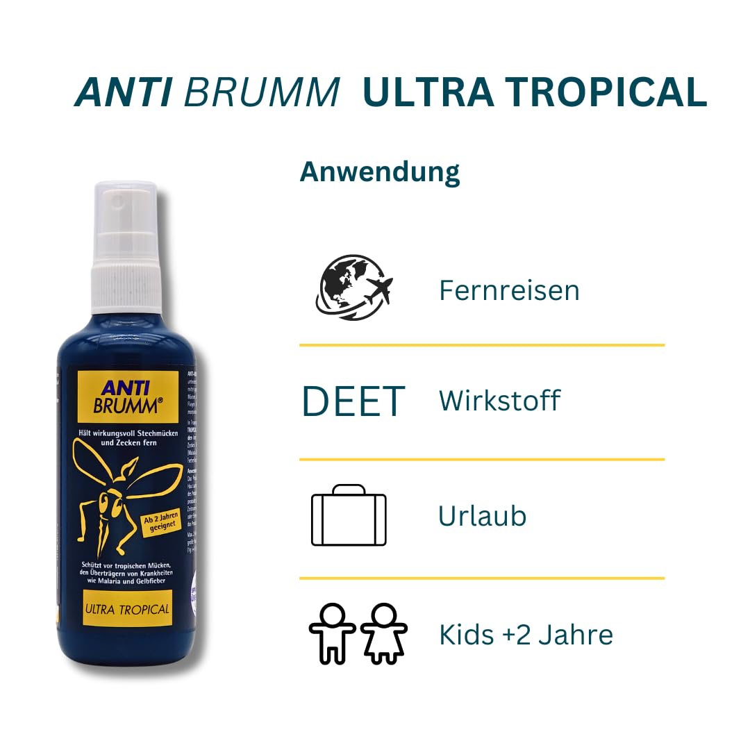 Anti Brumm Ultra Tropical 3x 150 ml I Schutz vor tropischen Mücken I Insektenrepellent I Mückenspray I Abwehr von Mücken und Zecken I Urlaub, Fernreisen I Deet I Spar-Set plus Pharma Perle give-away