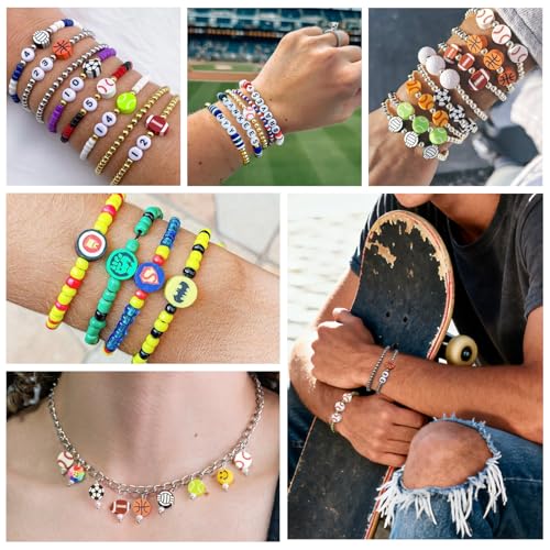 Image of Gionlion Sports Polymer Clay Beads Bracelet Making Kit, Clay Beads with Basketball, Soccer, Baseball, and Football Designs for DIY Jewelry & Craft Projects