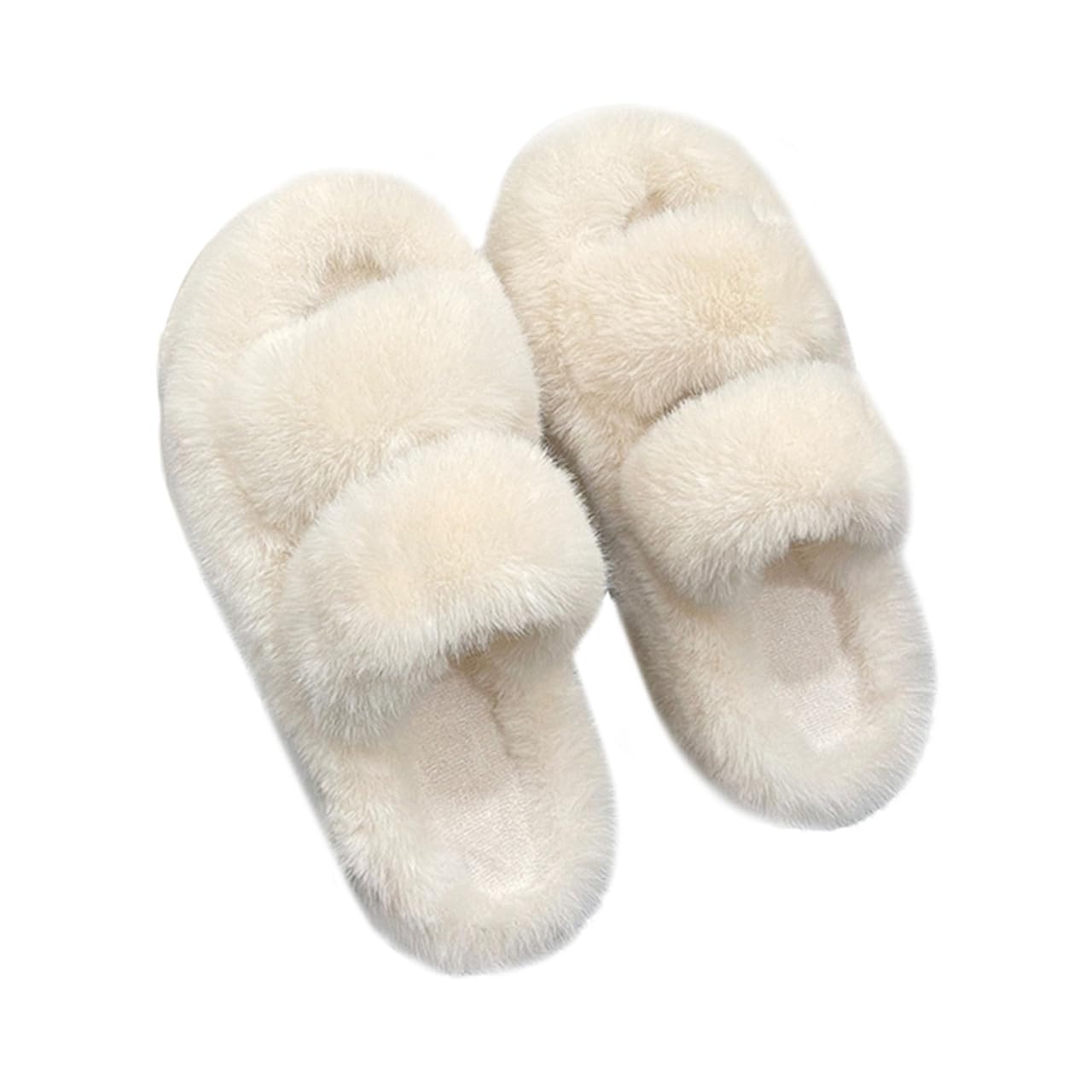 Pantofole da Casa da Donna Soffici in Peluche, Suola in Gomma | 1 Paio, Bianco, per Interni e Casa, Stile Curato, Adatte ad Autunno e Inverno