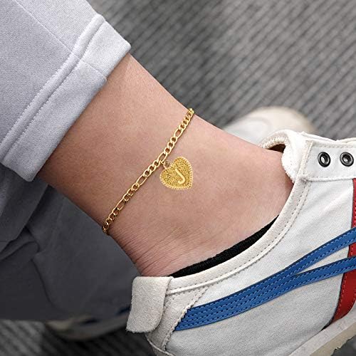 Dainty Heart Initial Anklet Bracelets for Women 14K Gold Plated Summer Letter Cuban Link Anklet with Initial Jewelry - Image 5