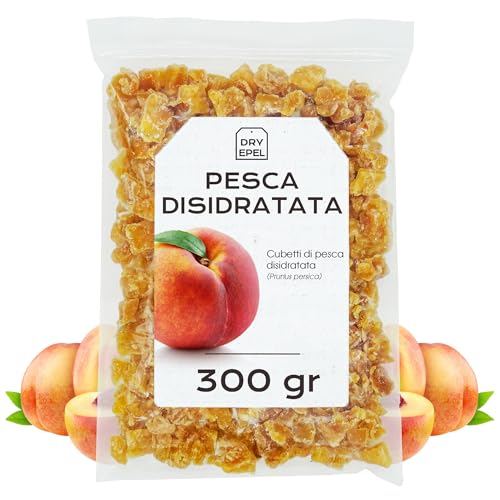 Pesca Secca Disidratata Con Zucchero 300 g - Pesca Disidratata a Cubetti - Snack Dolce e Ideale per Pasticceria - Frutta Disidratata - Senza Glutine