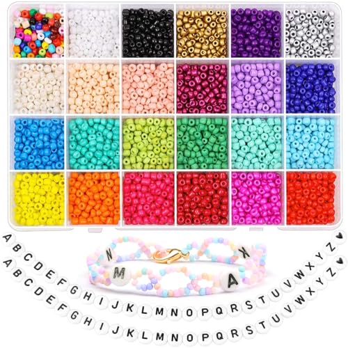 Yholin Glass Seed & Pony Beads Jewelry Kit, Tiny Waist Letter Beads for DIY Craft Gifts