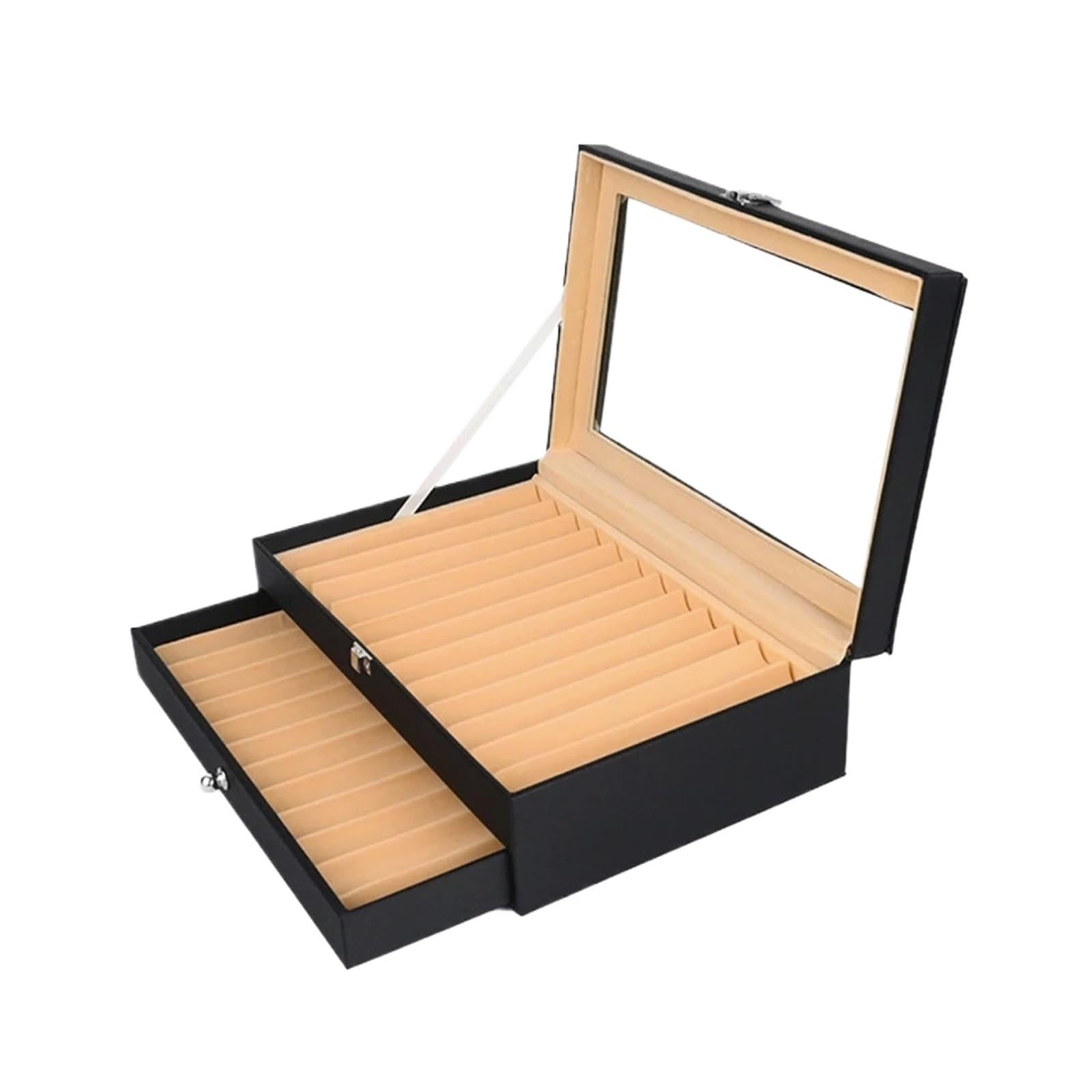 Étui de rangement en cuir for stylos plume, capacité 12/24/36 emplacements, tiroir, boîte flanelle Pour Stylo Plume(Black-24pens)