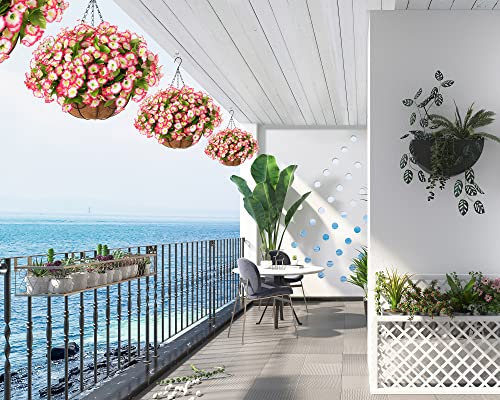 Ammyoo Artificial Hanging Flowers In Basket, Artificial Petunias Flower Arrangement,12 Inch Coconut Lining Basket With Morning Glories Fake Plants For Patio Garden Porch Deck Decoration(Pink) #TOP2
