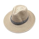 Watreketal Sombrero de paja de playa unisex para hombre, étnico, vintage, extra grande, ancho, para mujer, ala ancha, beige, Talla única