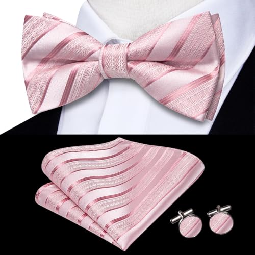 Image of Dubulle Mens Paisley Striped Bowtie Set Pre-tied Bowtie for Men and Pocket Square Set Wedding Business