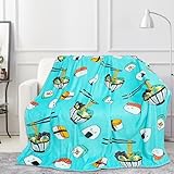POPPANDA Sushi and Ramen Blanket 50'x60'Japanese Food Throw Blanket Cute Cartoon Sushi Themed Throw for Couch Sofa Bedroom Sushi Ramen Stuff Gift