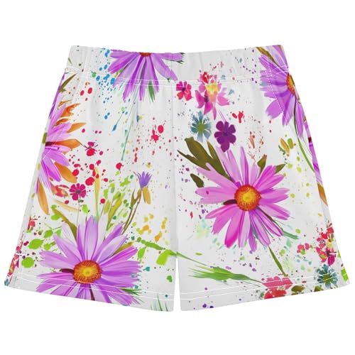 Girls Lounge Shorts Abstract Floral Gouache Paint Athletic Casual Summer Comfy Soft Pajama Sleepwear, X-Small