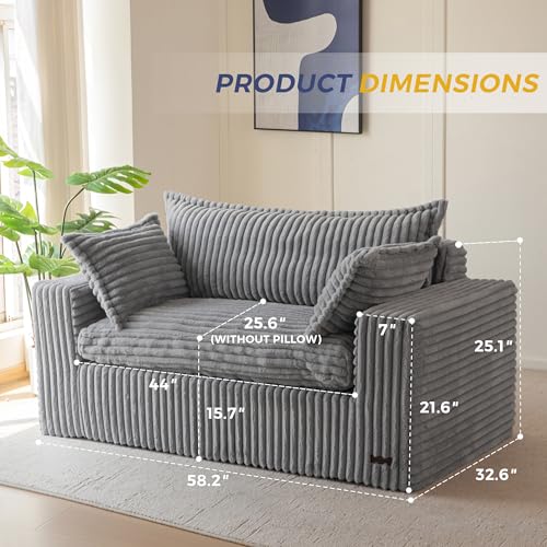 Image of MAXYOYO 59 inch Bean Bag Sofa Couch, Loveseat Boneless Couch in a Box, Upholstered Small Mini Sofa with Deep Seating for Living Room Bedroom Office Apartment, No Assembly, Dark Grey