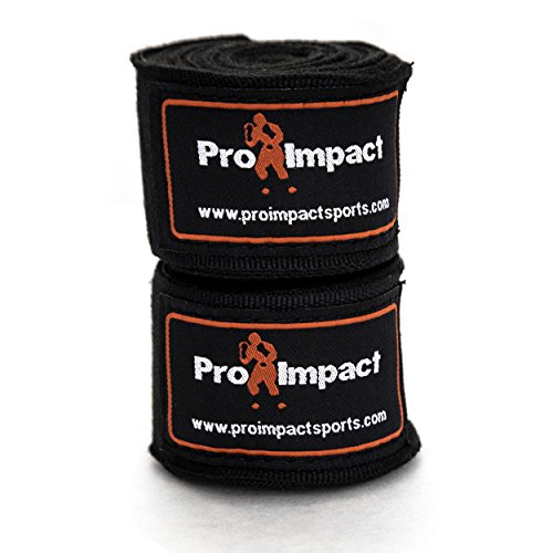 Pro Impact Mexican Style Boxing Handwraps 180" With Closure – Elastic Hand & Wrist Support For Muay Thai Kickboxing Training Gym Workout Or Mma For Men & Women - 1 Pair (Black) #TOP1