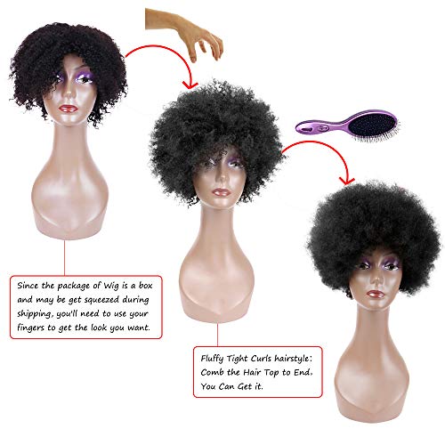 Queentas 8Inch Short Kinky Curly Human Hair Afro Wigs For Black Women None Lace Wig Natural Black (Natural Spiral Curls) #TOP3