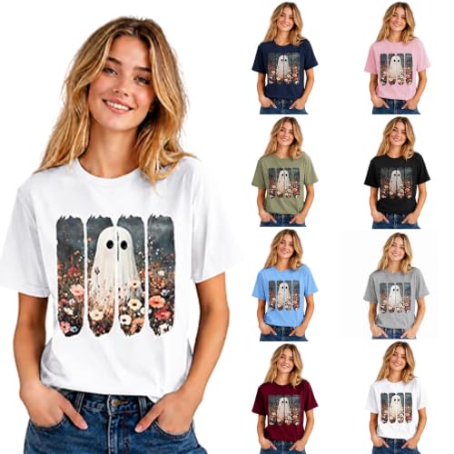 Halloween Shirts for Women Spooky Season Boo Ghost Festival Casual Tee Tops - image 1