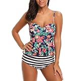 SESY Womens High Waisted Swimsuits Sexy Tankinis Reversible Bottom Floral Printing Swimwear