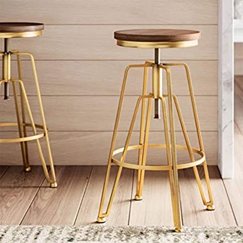 Tabouret de bar en métal et bois réglable avec assise rotative pour cuisine