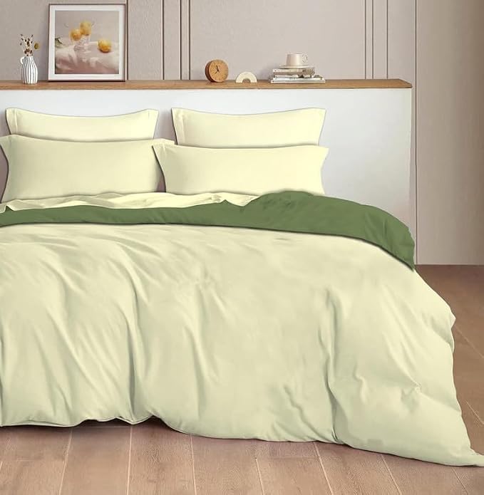 Image of Reversible Plain Glace Cotton Single Bed Quilt Cover /Duvet Cover /Rajai Cover /Blanket Cover with Zipper (60X90 Inches) (Tea Mist, Single Comforter)