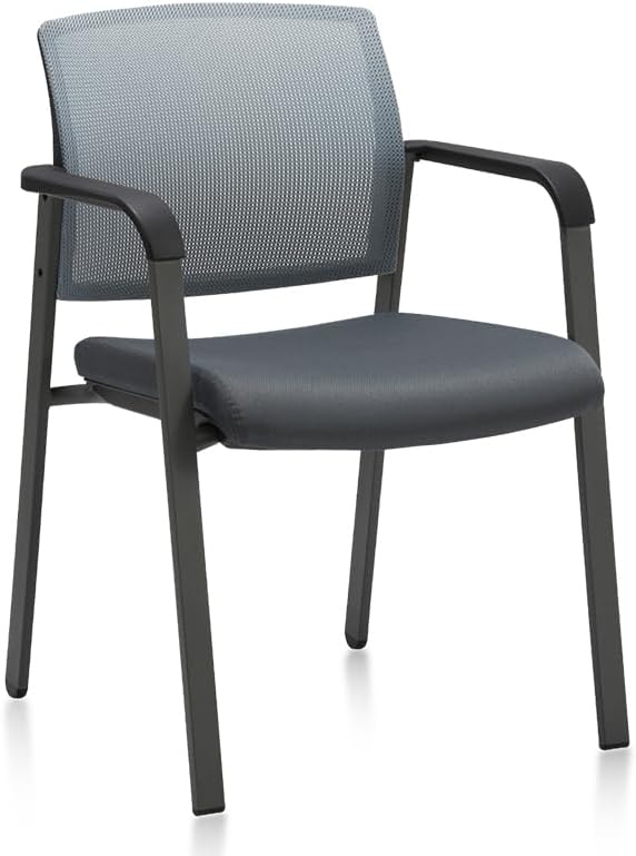 CLATINA Sillas apilables ergonómicas con respaldo de malla con asiento grueso de tela tapizada, silla de invitados de recepción de oficina con base