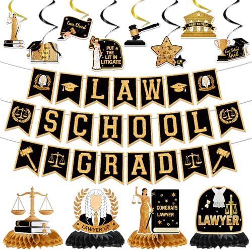 Image of Law School Graduation Decorations 2026, 15PCS Law School Graduation Party Banners Hanging Swirls Honeycomb Centerpieces Decor, Criminal Justice Lawyer Legal College Grad Party Supplies