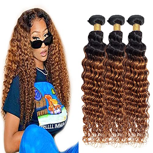 1B/30 Human Hair Bundles Deep Wave Brazilian Remy Hair Bundle 100g/Bundle Ombre Bundles Unprocessed Virgin Hair 1b30 Tow Tone Hair 3 Bundle 22 24 26 Inch