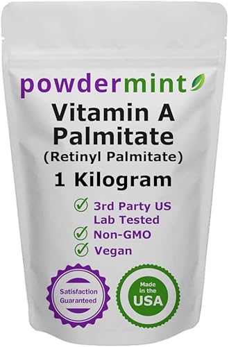 powdermint Vitamina A en polvo (palmatato en polvo, polvo de retinilo) 15000 UI (varios tamaños), sin OMG, vegano, reducción de arrugas, salud de la