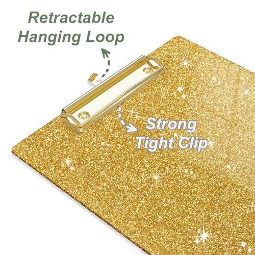 Image of Acrylic Confetti Clipboards, Sparkly Clip Board with Low Profile Gold Clip, Designed for Classroom School and Office Use, A4 Letter Size 9 x 12.5 in, Gold