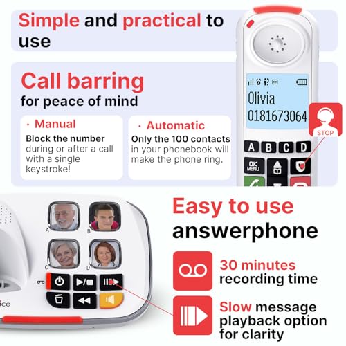 SWISSVOICE - Xtra 2355 Duo - DECT - Cordless Telephone - Large Keys - Answering Machine - Audio Boost - Loud Ringtones - Hearing Aids Compatible - Call Block- 2 Handsets - White - Image 5