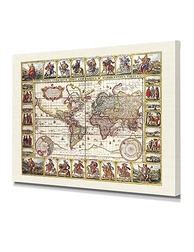 Image of DECORARTS - Large Vintage 1652 World Map Canvas Wall Art by Claes Janszoon Visscher, Antique Historical Map for Wall Decor, Hand-Stretched Giclee Print, Handcrafted in USA, 30x24''