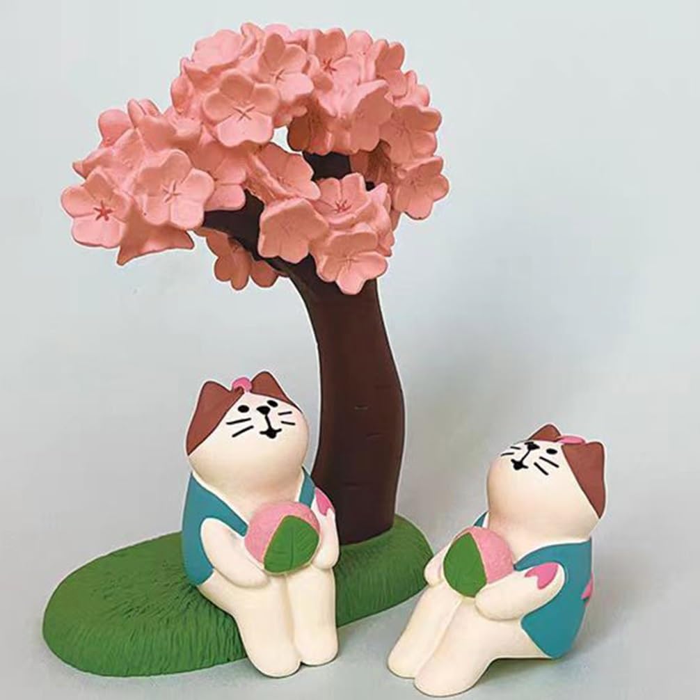 Amazon.co.jp: SKTMH ミニチュア置物 桜 猫 2点セット お花見 置き物