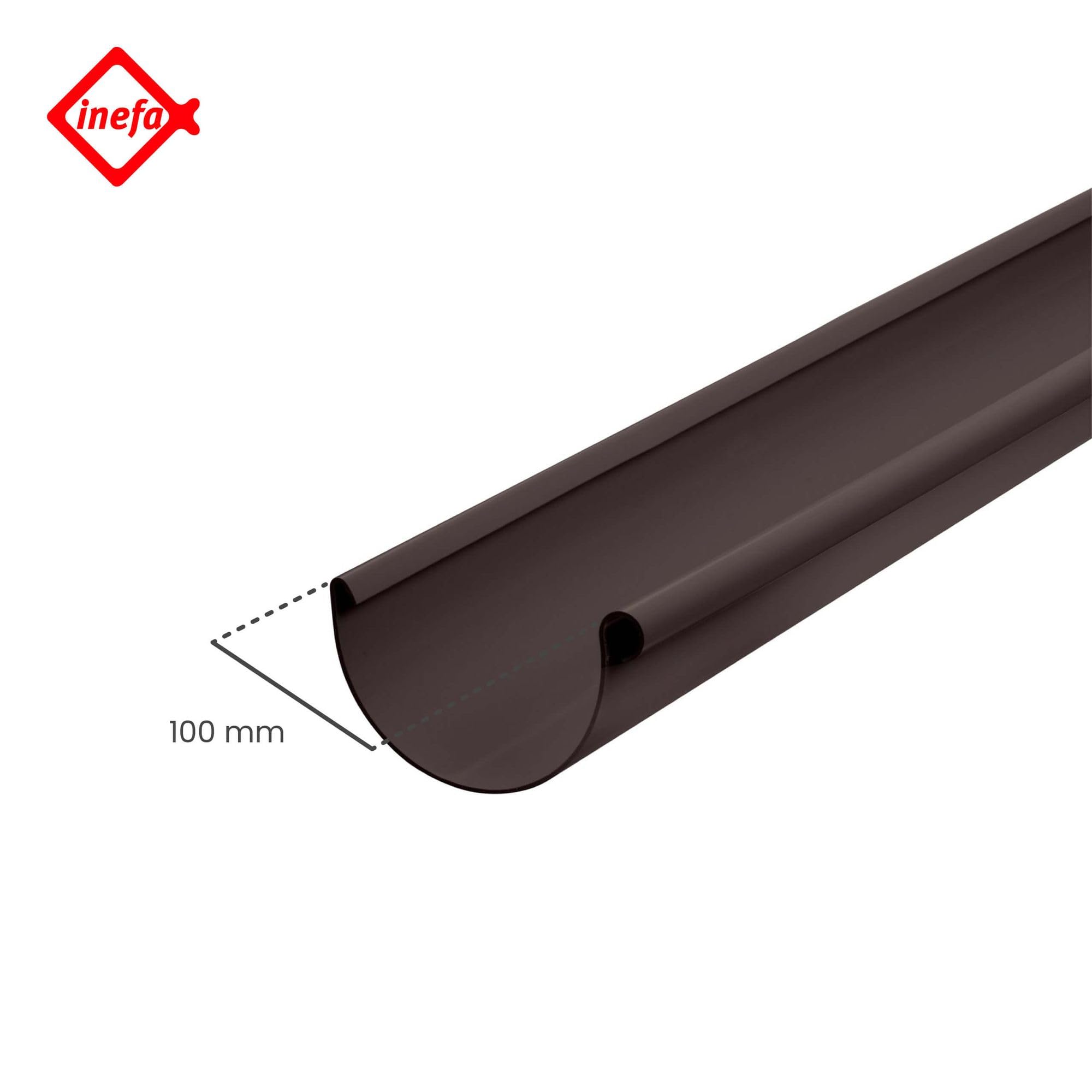 INEFA rynna PVC półokrągła 2 m NW100 100 mm ciemnobrązowa, montaż na wcisk, Made in Germany, do domku ogrodowego wiaty tarasu pawilonu