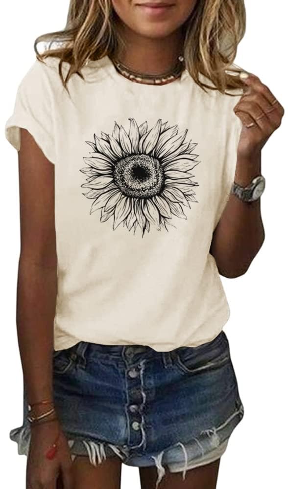 Cicy Bell Damen Sonnenblumen T Shirt Sommer Kurzarm Niedlich Grafik Lose T-Shirts Für Damen Tops