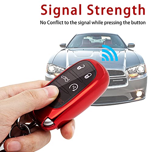 for Dodge Key Fob Cover,Key Fob Cover Case for Dodge Charger Challenger Dart Journey Durango Grand Caravan RAM, Remote Keyless Entry (Red)