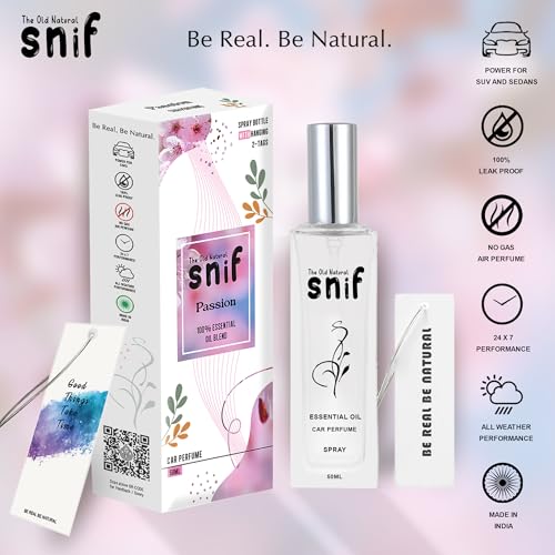 Image of Spray Car Perfumes with Essential Oils Fragrance in Glass bottle with 2 Hanging Tags | Car Air Fresheners 50ml (Passion)