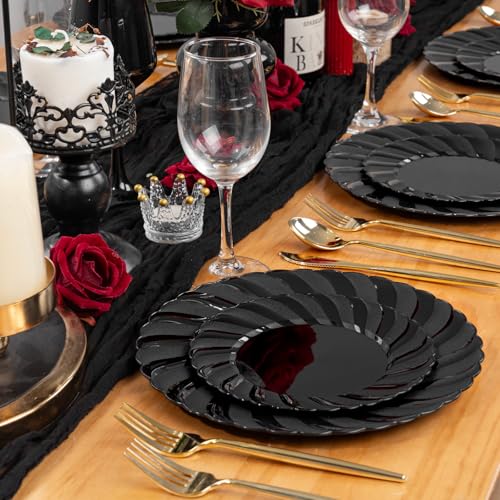 U-QE 60 Pcs Black Plastic Plates for Party – Black Plastic Disposable Heavy Duty – Include 30 10.25" Dinner & 30 7.25" Dessert Plate - Perfect for Parties, Weddings - Image 5