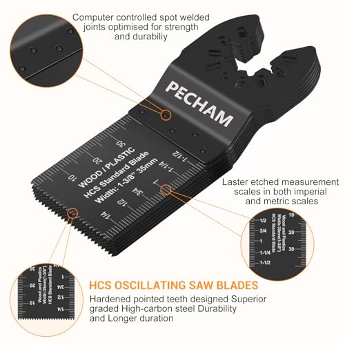 Image of PECHAM Oscillating Tool Blade, 37PCS Universal Wood Metal Oscillating Multitool Quick Release Saw Blades Fit Porter Cable Black & Decker Rockwell Ridgid Ryobi Milwaukee DeWalt Chicago Craftsman
