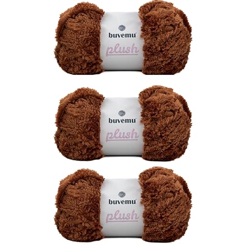 Image of Plush Faux Fur Bulky Yarn, Super Soft Fluffy Fuzzy for Knitting Crocheting Crafting, 100 Gram (3.53 Ounces) 109 Yards (100 Meters) (Brown) (3 Skeins)