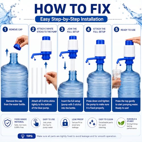Image of Manual Water Dispenser Pump for 20L Bottle|Hand Press Drinking Water Pump| (Use for School, Office,Home,Shop,Hotel,Market, Outdoors) Easy Fit Vacuum Action Water Dispenser (Blue and White)