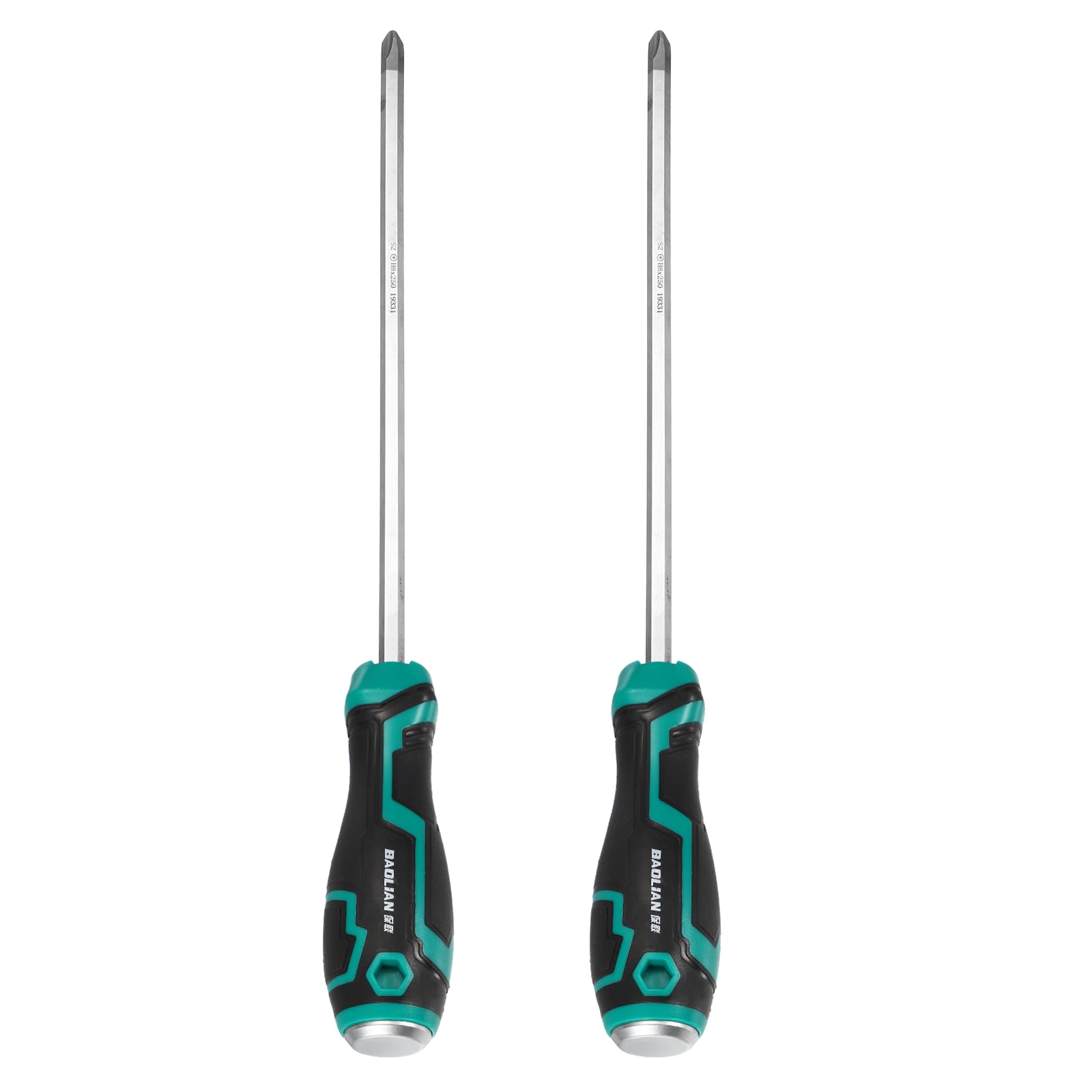 sourcing map 2Pcs Magnetic Phillips Screwdriver PH3 x 250mm S2 Steel Go-Thru Cross Screwdrivers with Striking Cap for Industry and Automobile Repair