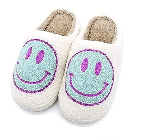 Smiley Face Slipper Retro Soft Plush Comfy Warm Slip-on Slippers Comfy Faux Fur House Slipper Scuff Slip on Anti-Skid Sole for Women Men Girls Boys with Memory Foam (10-11 Women/9-10 Men,Style-7)